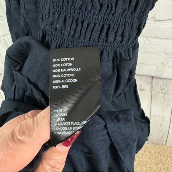 Urban Outfitters Heather Tiered Ruffle Mini Dress Navy Size Medium - Picture 2 of 10